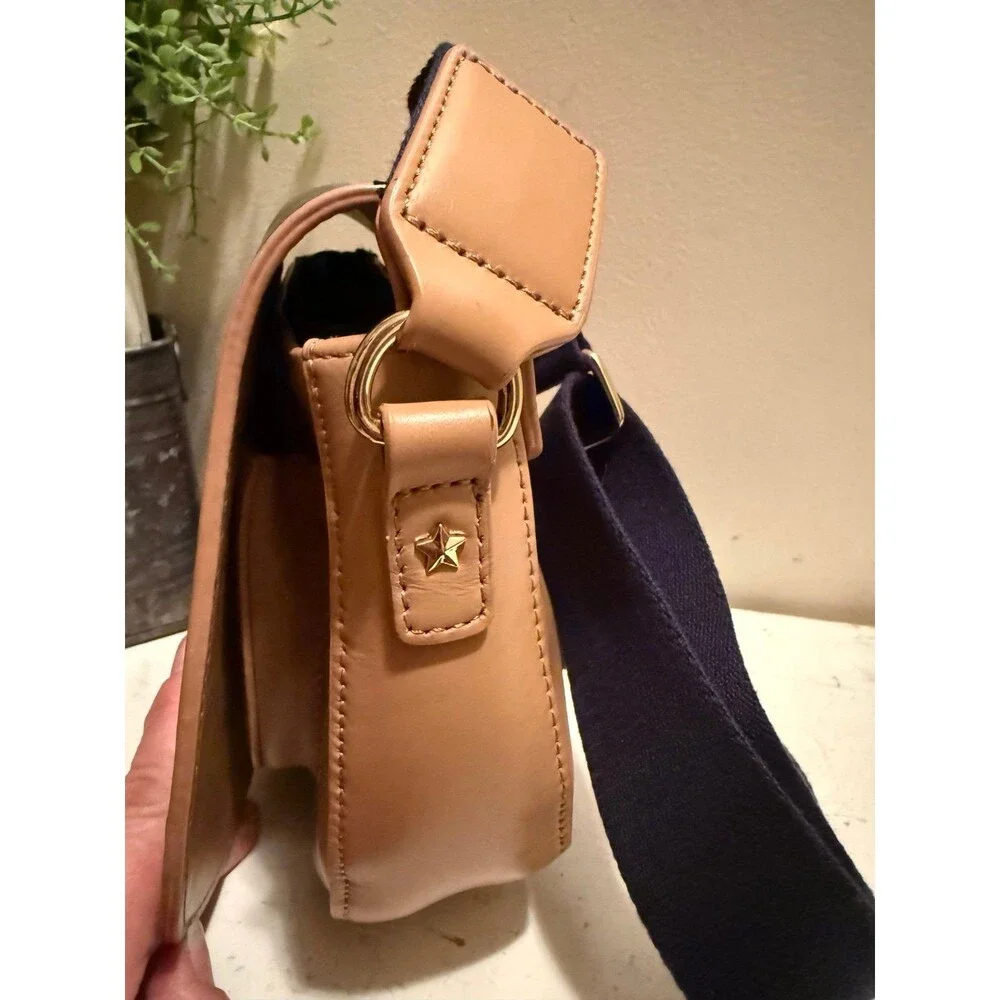 Tommy Hilfiger Genuine, Leather Stripped Saddle Crossbody Bag EUC